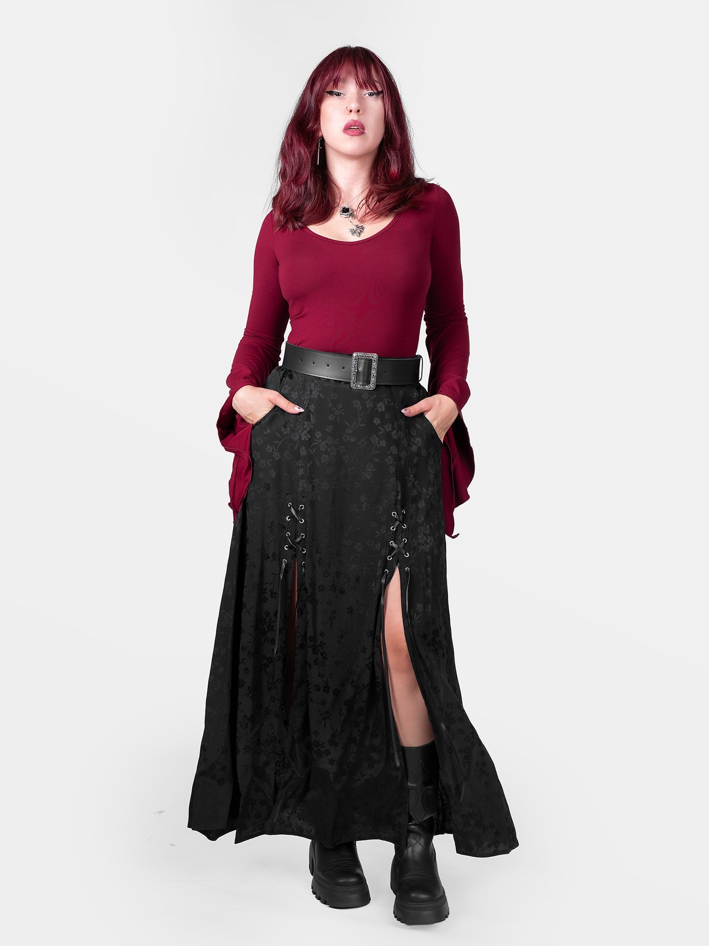 Eerie Jacquard Cutout Midi Skirt