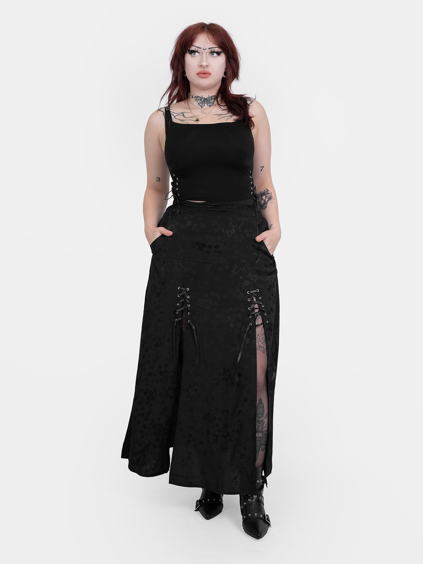 Żakardowa spódnica maxi z wycięciami Eerie