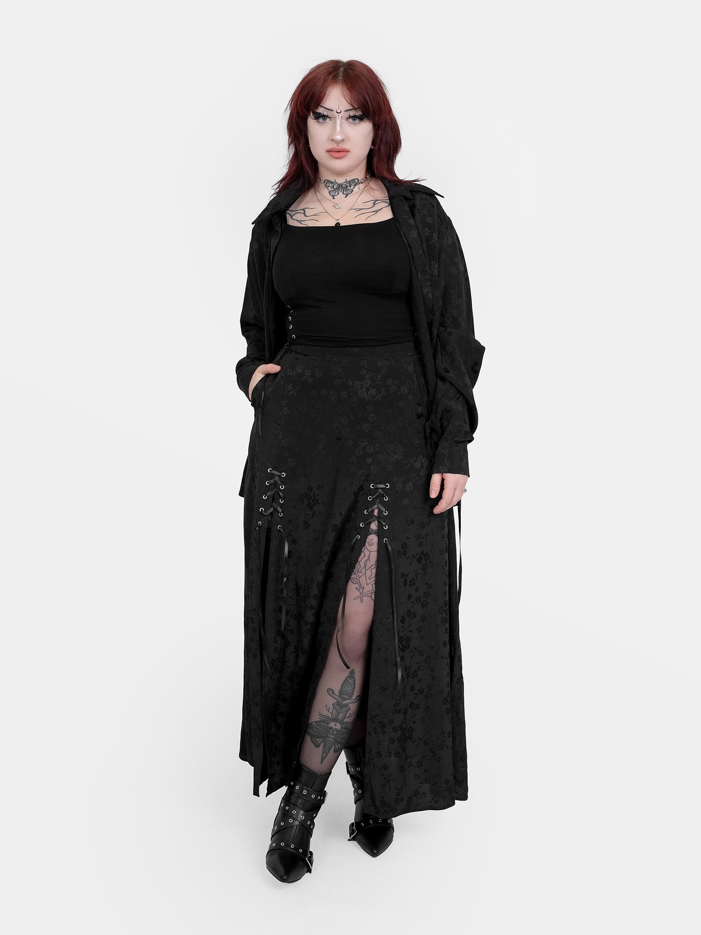 Żakardowa spódnica maxi z wycięciami Eerie