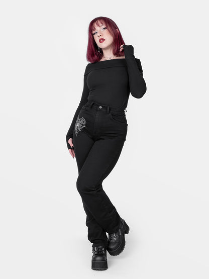 Jeansy straight leg z haftem Sinister