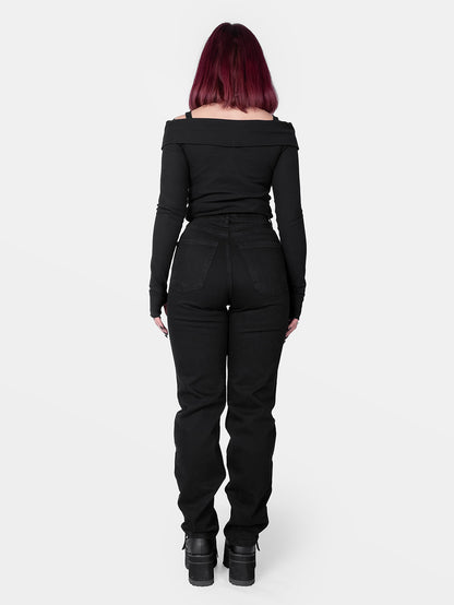 Jeansy straight leg z haftem Sinister
