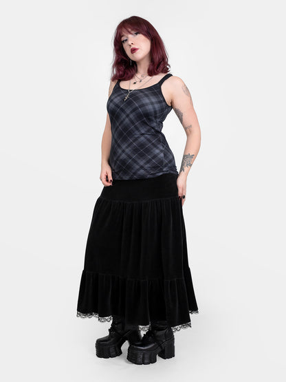 Welurowa spódnica maxi z falbanami Oblivion