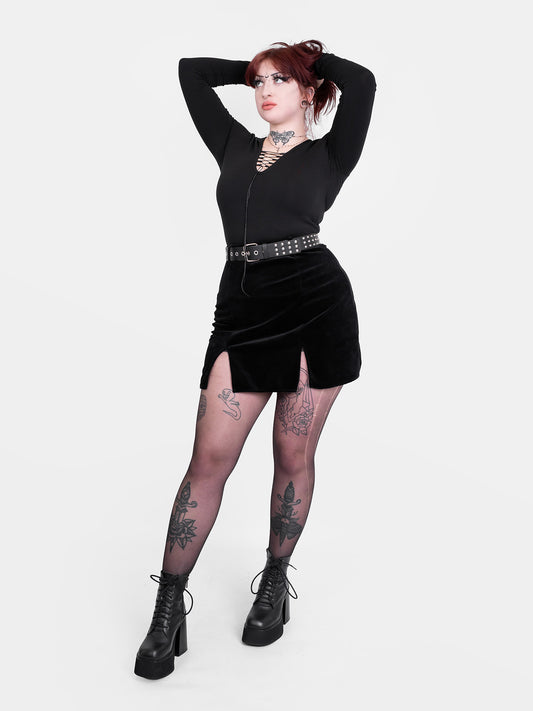 Agony Velvet Mini Skirt with Cutouts