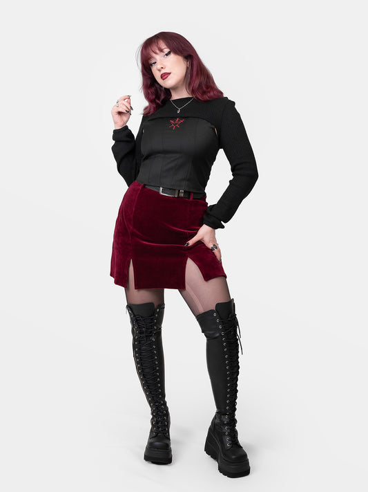 Bordowa spódnica mini z weluru bawełnianego Agony