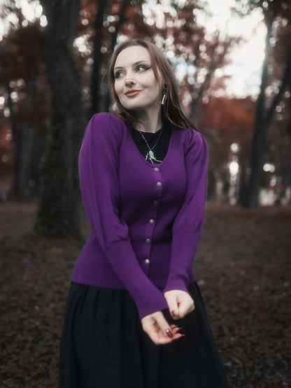 Fioletowy kardigan z bufkami Lenzing™ Ecovero Esther