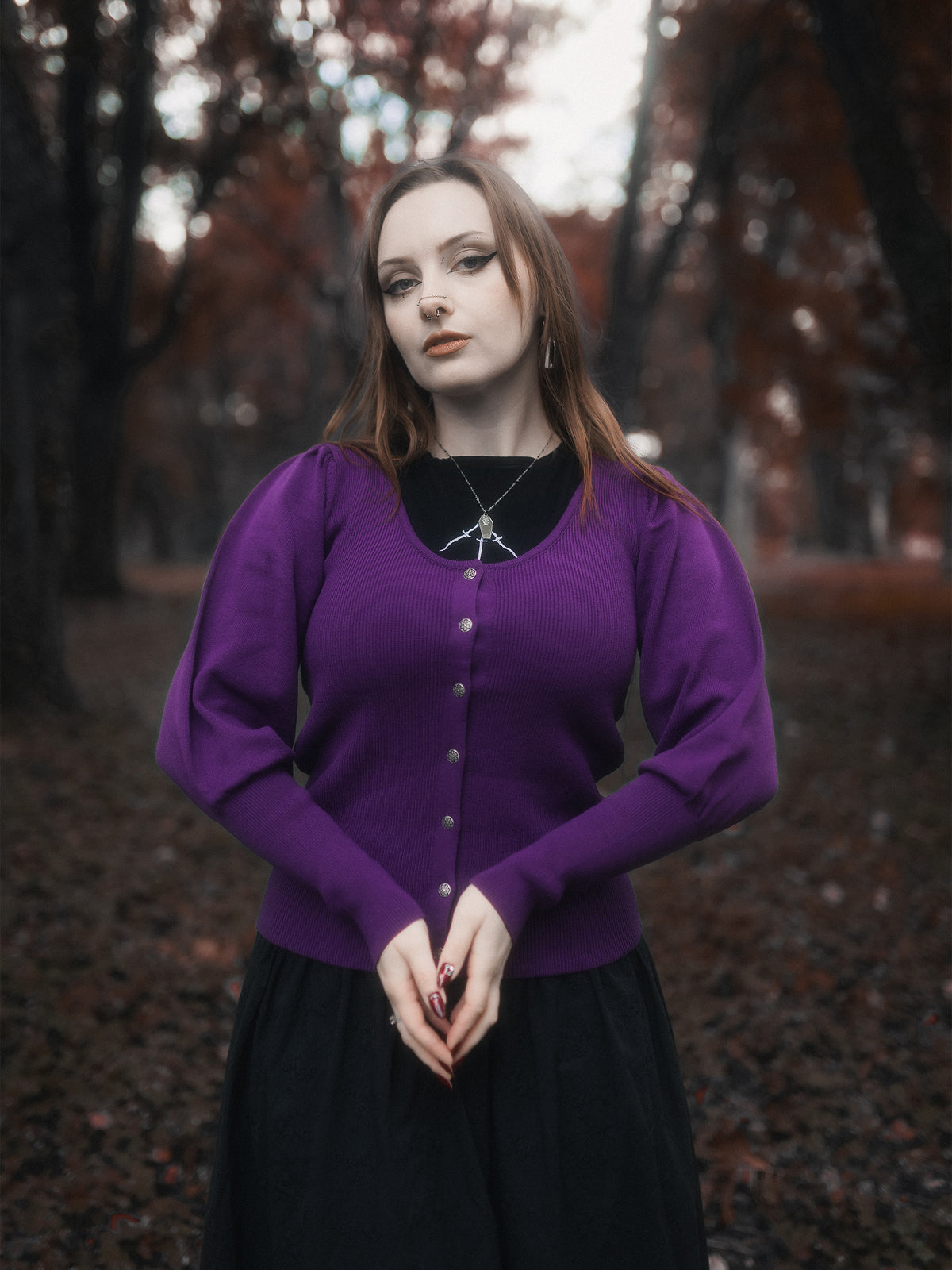Fioletowy kardigan z bufkami Lenzing™ Ecovero Esther
