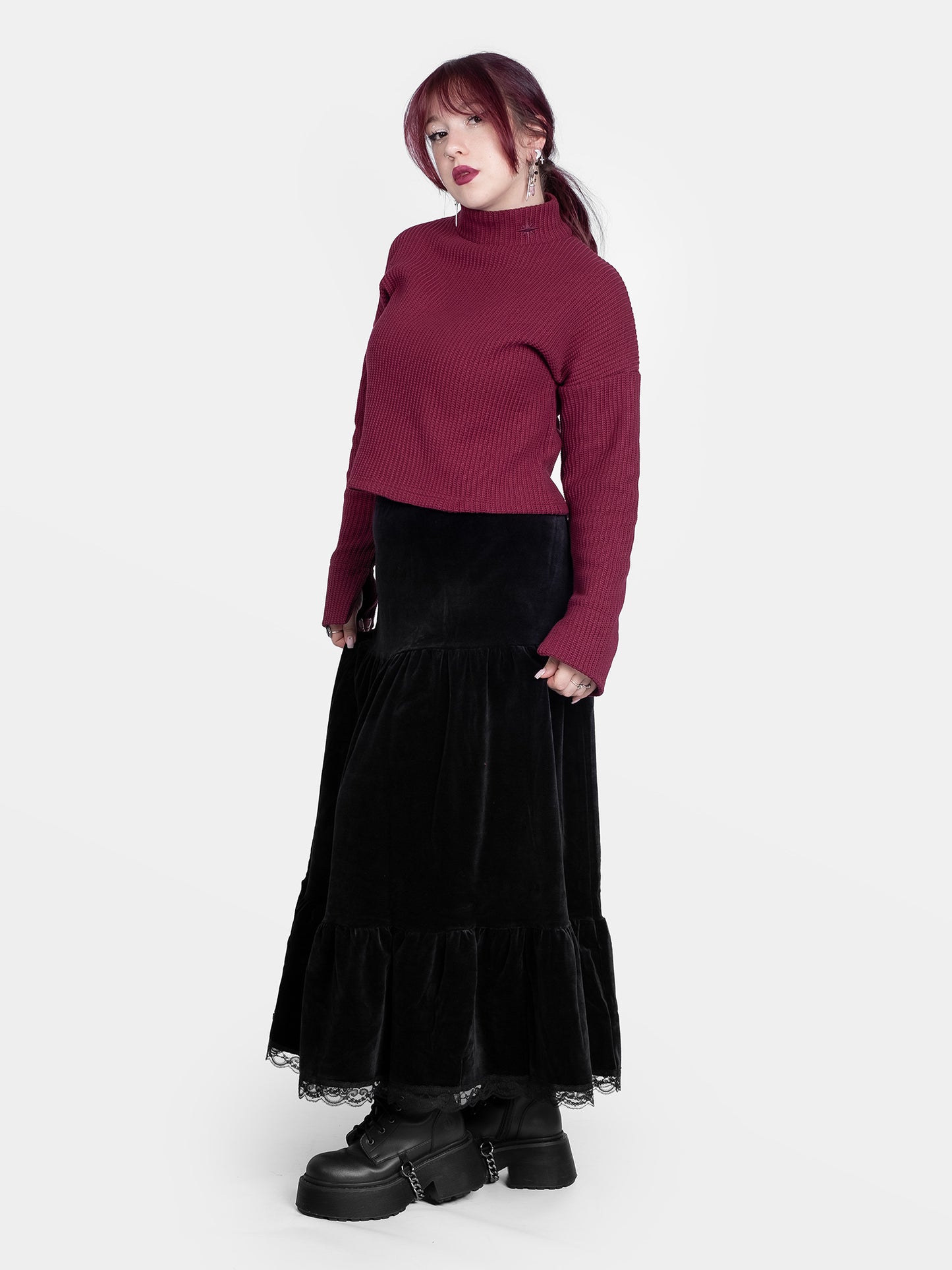 Bordowy sweter z golfem Astrid