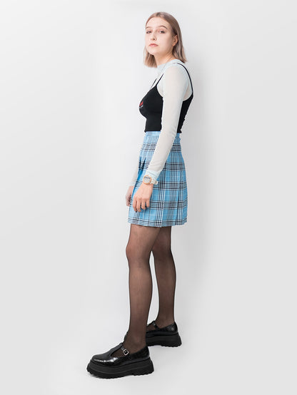 Uszyta ręcznie w Polsce, tall tennis skirt o klasycznym kroju i wysokim stanem, w niebieską kratę. Zdjęcie 6