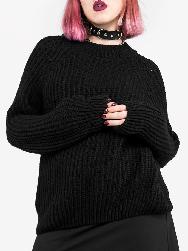 Czarny sweter oversize z wełną Omen